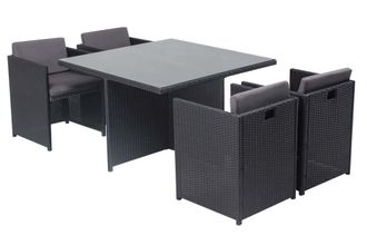 Concept Usine Sal&oacute;n de jard&iacute;n encastrable 4 personas de resina trenzada negro/gris