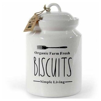 Trade Shop Trade Shop - Biscottiera Barattolo Per Biscotti Muffin Dolci In Ceramica Bianca Con Scritte