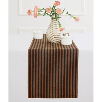 Solino Home Linen Table Runner for Dining Table, Holiday and Everyday Table Decor - Amalfi Stripe in Pumpkin And Black at Nordstrom, Size Xx-Large