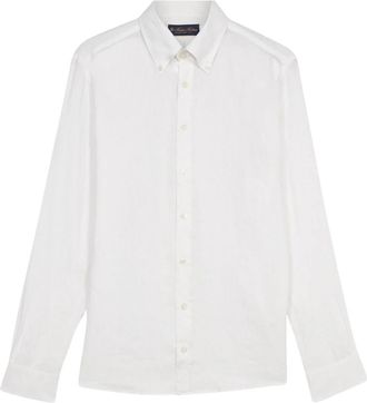Brooks Brothers Slim Fit Linnen Button-Down Overhemd - Heren - Casual Overhemden - Wit - 2XL - Linnen - Overhemden