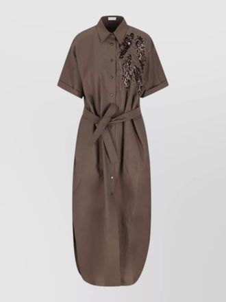 Brunello Cucinelli long cotton dress sequin detail waist tie