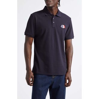 Moncler Logo Patch Cotton Piqu&eacute; Polo in Black Navy at Nordstrom, Size Xxx-Large