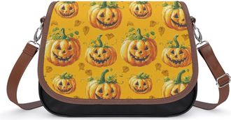 Generic Funny Pumpkins Crossbody Bag Womens Handbag PU Message Bags Shoulder Purse with Adjustable Strap