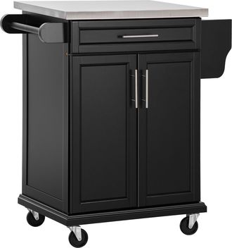 HOMCOM Rolling Kitchen Cart Storage Trolley with Drawer Towel Rail Steel Black | TJ Hughes
