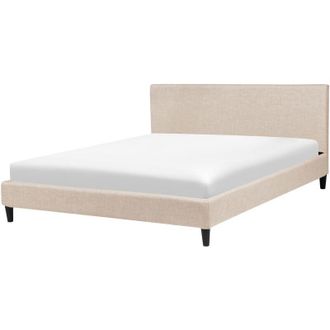 Beliani Beliani - Cama Tapizada En Tela Beige 160 X 200 Cm Marco De Listones Cabecero Estilo Contempor&aacute;neo Fitou