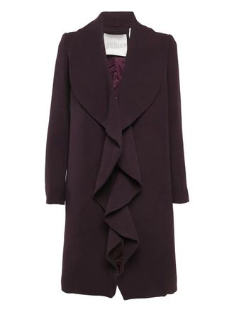 Ingie Paris pre-owned ruffle-lapels wool coat - women - Acetate/Wool - M - Purple