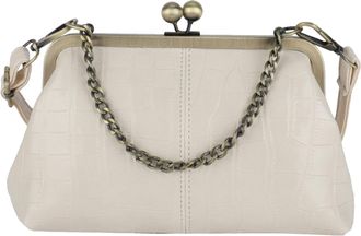 Generic Women PU Leather Kiss Lock Shoulder Bag for School Work Daily Use (Beige)