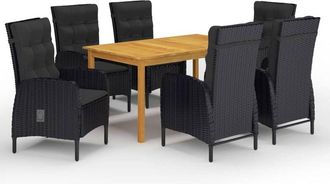 vidaXL Juego De Comedor De Jard&iacute;n De 7 Piezas Negro Vidaxl