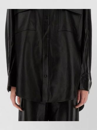 Michael Kors collared oversized leather jacket long sleeves chest pockets