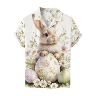Generic Prime Black of Friday Deals HUIFUAO Easter Eggs Shirt for Men UK Short Sleeve Easter Bunny Tee Shirt Funny Rabbit Button Down Blouse Tops Summer Hawai