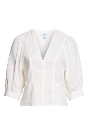 Reiss Evie Linen V-Neck Top in Ivory at Nordstrom, Size 14 Us