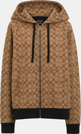Coach Womens All Over Signature Zip Hoodie - Beige - Size X-Small