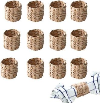 OEM Juego De 12 Servilleteros De Mimbre Natural, Hechos A Mano Para Decoraci&oacute;n De Mesa, Fiestas Y Ocasiones Especiales