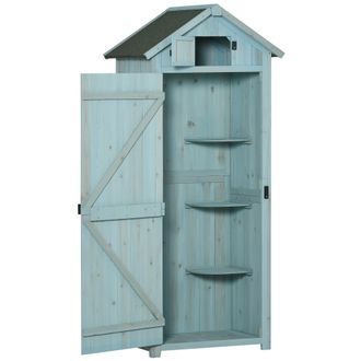 STILVORA Armario De Jardin Con Estantes Extra&iacute;bles Y Ventana Abatible, Techo Impermeable De Madera Azul Claro 77 &times; 54,2 &times; 179 Cm