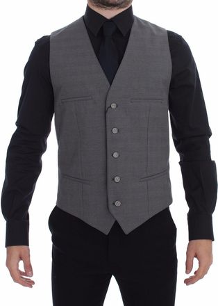 Dolce & Gabbana Gray Cotton Slim Fit Button Front Dress Mens Vest