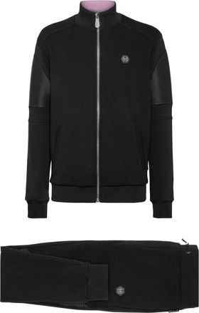 Philipp Plein logo-appliqué panelled tracksuit - men - Cotton/Cotton/Polyester - L - Black