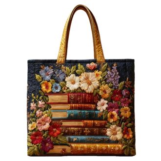 Generic Vintage Quilted Tote Bag,Cute Animals Print Cotton Shoulder Bag,Canvas Book Print Shoulder Bags for Vacation Shopping