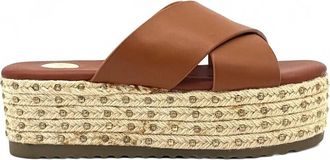 Ex&eacute; Womens Violet Cross-Strap Espadrille Platform Slides In Tan
