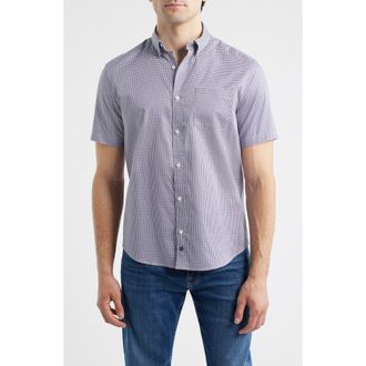 Johnston & Murphy Logan Microprint Short Sleeve Cotton Blend Button-Up Shirt in Navy /Red Mini Floral at Nordstrom, Size Xxx-Large