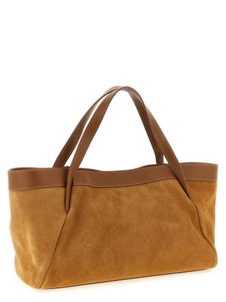 Twin-Set Suede and Leather Two-Tone Shoulder Bag - Tan