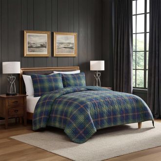 Nautica Preston Blue Plaid Twin Quilt Set