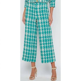 L'agence Lula Straight Leg Crop Trousers In Vintage White Teal Houndstooth