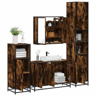 Berkfield Home 4&not;Piece Bathroom Furniture Set&not;Smoked Oak Engineered Wood in Brown