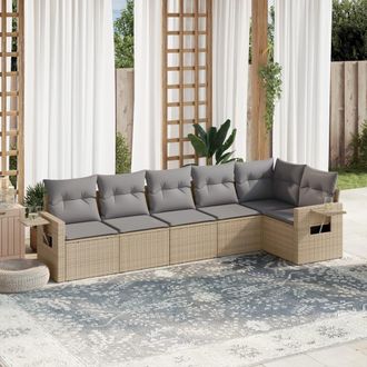 vidaXL Juego De Sof&aacute;s Jard&iacute;n Con Cojines 6 Pzas Rat&aacute;n Sint&eacute;tico Beige Vidaxl
