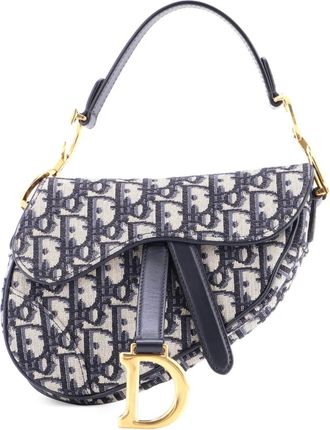 Dior Borsa a spalla Saddle mini in tela con motivo Oblique - Blu
