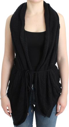 Costume National Womens Knit Cardigan Vest Drawstring Waist - Black Wool - Size X-Small