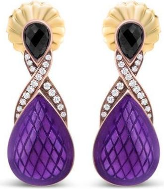 House of Brilliance 18K Rose Gold over Silver Purple Enamel 1/5 Ct Diamond & Black Onyx Drop Earrings in White at Nordstrom