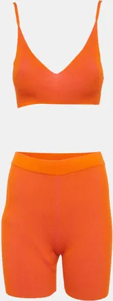 Jacquemus Orange/pink Rib Knit Bralette & Shorts Set