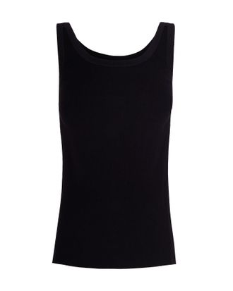 Elisabetta Franchi Sleeveless Knit Top with Glossy Viscose Bands