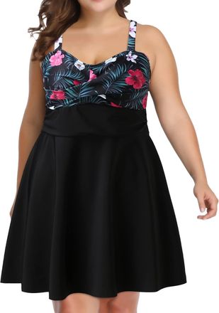 Generic Womens Tankinis Plus Size Tankini Sets Swim Dress with Swim Shorts 2 Piece Swimsuit Push Up for Women UK Tummy Control Swimwear Pleated V Neck Modest 