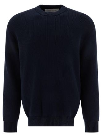 Golden Goose Crew-Neck Sweater With Logo Knitwear Blu-Uomo