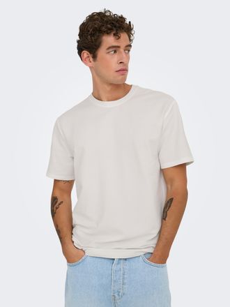 Only & Sons Rundhalsshirt ONLY & SONS ONSKIAN LIFE REG SEERSUCKER SS TEE NOOS, Herren, Gr. XXL, weiss (cloud dancer), Single Jersey, Obermaterial: 97% Baumwolle, 