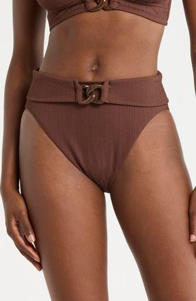 Sanctuary Rib High Waist Bikini Bottoms in Espresso at Nordstrom, Size X-Large