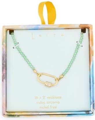 Leith Cubic Zirconia & Crystal Beaded Carabiner Necklace in Green- Clear- Gold at Nordstrom Rack