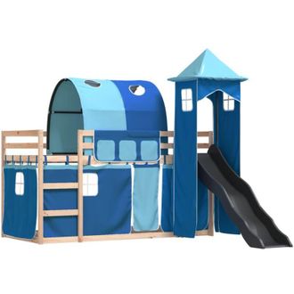 vidaXL Litera Con Tobog&aacute;n Y Cortinas Azul 90x190 Cm Vidaxl