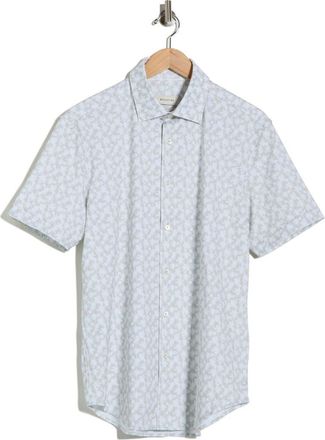 Bugatchi OoohCotton Palm Tree Print Short Sleeve Button-Up Shirt in Sand at Nordstrom Rack, Size Xxx-Large