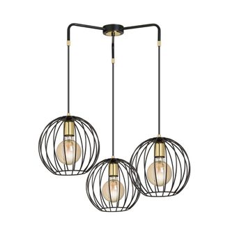 Wonderlamp L&aacute;mpara colgante de metal con 3 pantallas esf&eacute;ricas en rejilla negro