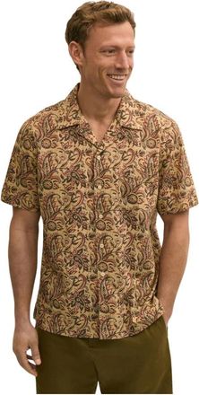 Brooks Brothers Block Print Katoenen Camp Shirt - Heren - Korte mouwen Overhemden - Bruin - L - Katoen - Overhemden