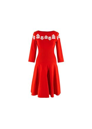 Alaia Floral Red Stretch Knit Skater Dress Size XS