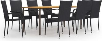 vidaXL Set de muebles de comedor de jardín 9 piezas ratán PE negro vidaXL