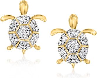 Ross-Simons Diamond Turtle Earrings in 14kt Yellow Gold