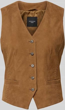 Max Mara Regular Fit Lederweste mit Ziern&auml;hten Modell VETUSTA in Dunkelbraun, Gr&ouml;&szlig;e 34