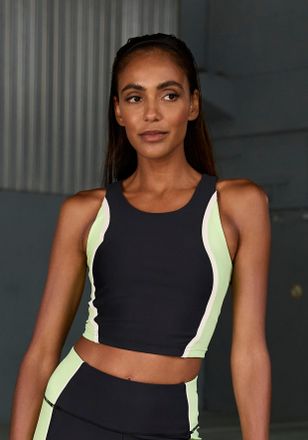 Active By Lascana Crop-Top LASCANA ACTIVE, Damen, Gr. XS (32/34), schwarz (schwarz, gr&uuml;n), Obermaterial: 85% Polyester, 15% Elasthan, unifarben mit Farbeinsatz, figurbe