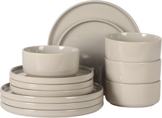 Gibson Home Moonstone Modern Stoneware Dinnerware Set for 4, Grey Plates and Bowls Set, Dinner Plates, Salad Plates, Bowls in Chateau Grey at