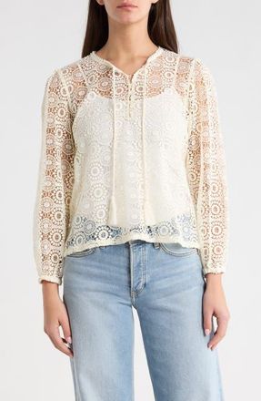 Vince Camuto Long Sleeve Lace Tassel Top in New Ivory at Nordstrom, Size Xx-Small