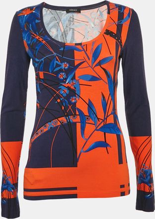 Versace Blue/orange Printed Jersey Long Sleeve T-Shirt